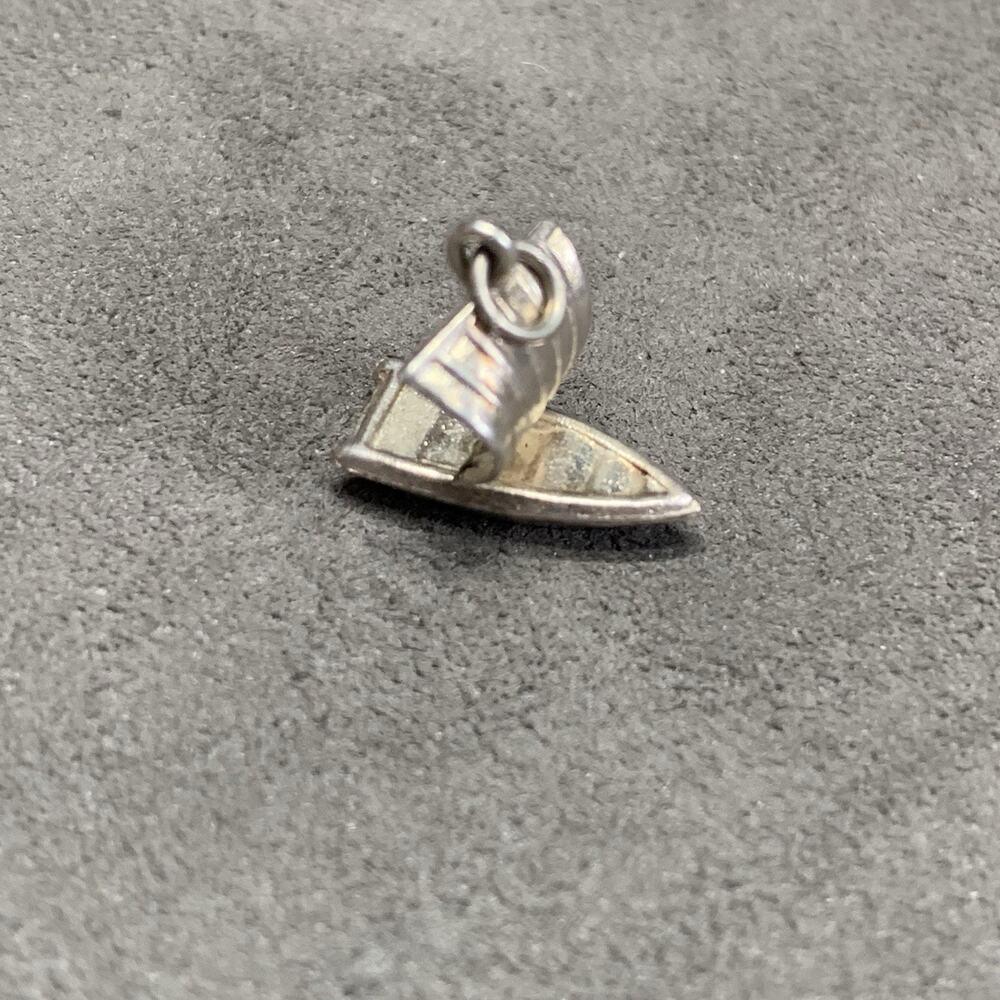 Vintage Sail Boat 3D Dangle Charm Sterling 925 Silver Short Boat - Picture 2 of 5